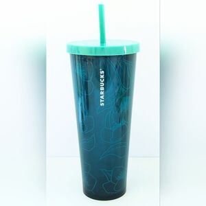 Starbucks 2019 Hawaiian Floral Vine Tumbler Cold Cup 24oz Teal Blue Green Venti